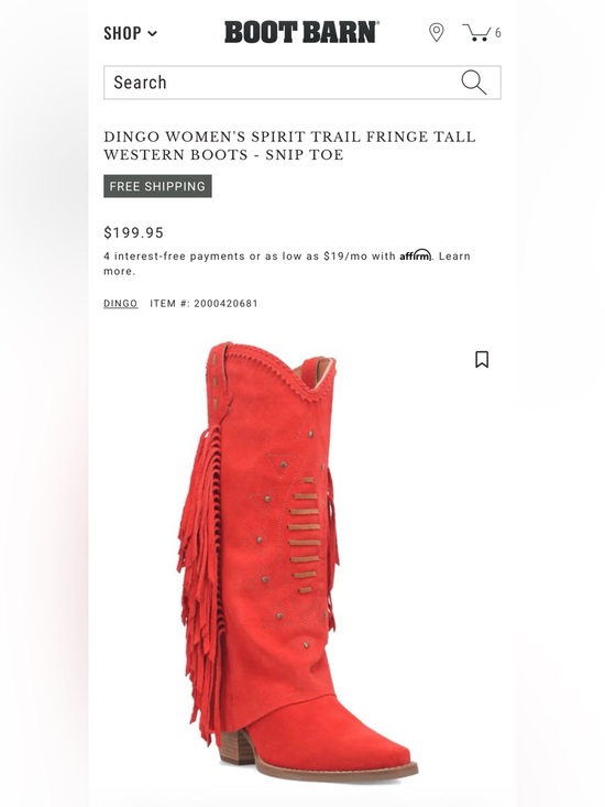 Shoes - Dingo Spirit Trail Fringe Tall Western Boots NWT Red 6.5 $199